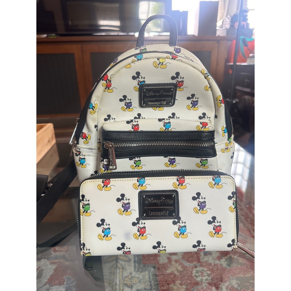 Disney Parks Loungefly Mickey Mouse Allover Standing Mini Backpack & Wallet Set